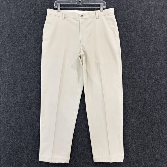 LL Bean Pants Mens 35x32 Khaki Classic Fit Dress Chino Flat Front 100% Cotton - Picture 1 of 11